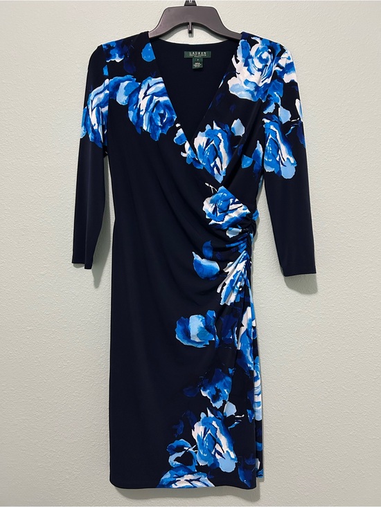 Lauren Ralph Lauren Dresses & Skirts - Lauren Ralph Lauren Navy Floral Faux-Wrap Dress with Blue Roses